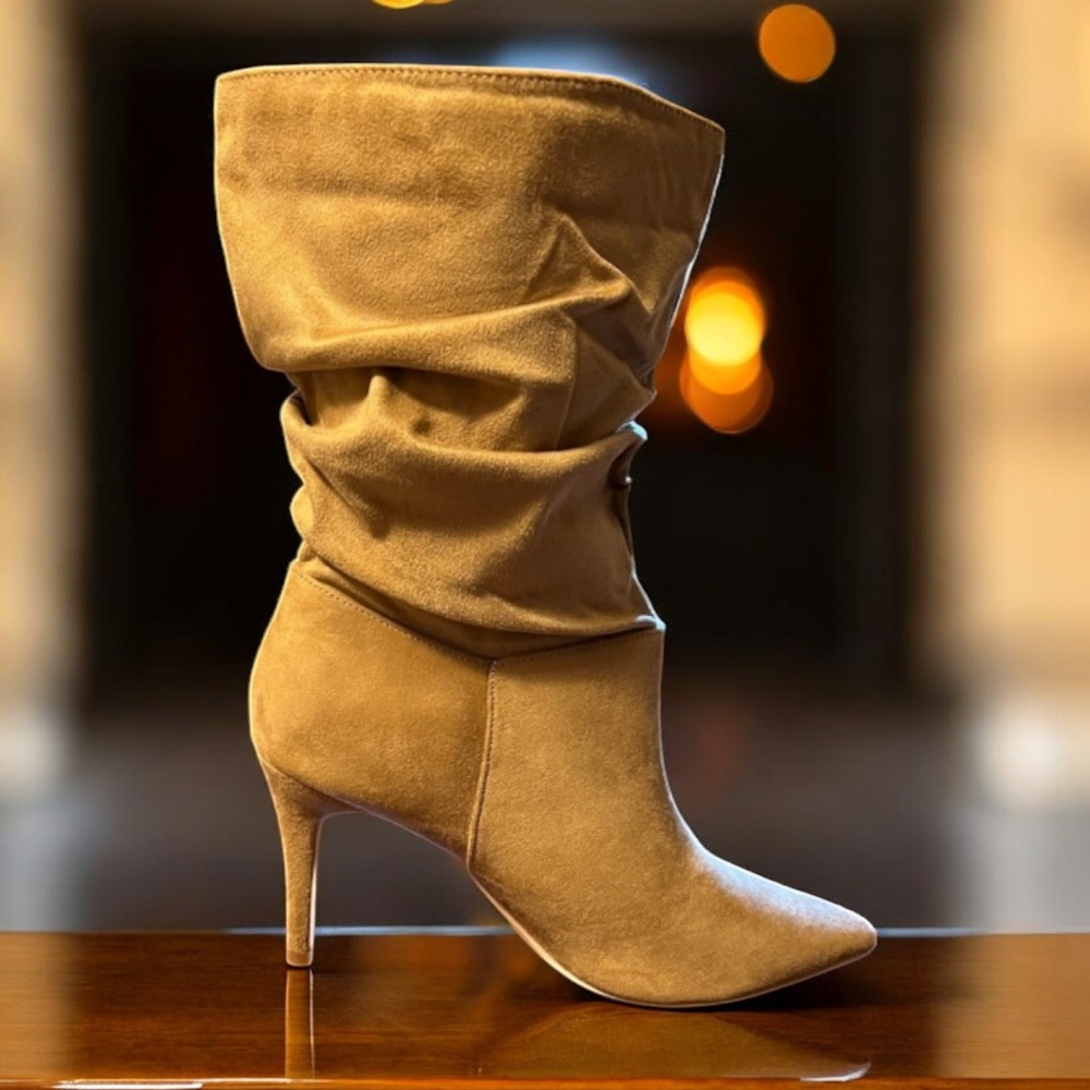 Tan Slouch Suede Feel Stiletto Heel Boots Women’s Size 11 NWOT
